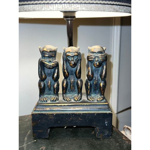 Vintage 3 Wise Monkeys, See No Evil, Hear No Evil, Speak No Evil, Lamp 14” Tall - Picture 3 of 11